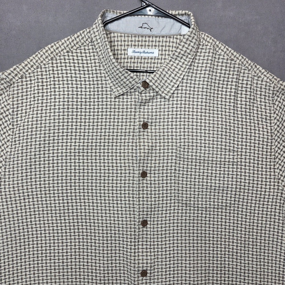 Tommy Bahama 3XLB Shirt Mens Shasta Shores Check 100% Silk Short Sleeve Big Tall